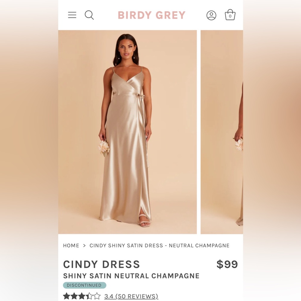 Birdy Grey long satin champagne bridesmaid dress size small